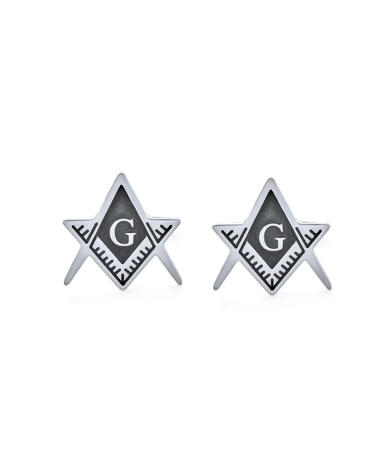 Bling Jewelry Set of 2 Freemasons Compass Symbol Shirt Cufflink Black Enamel Gold Plated