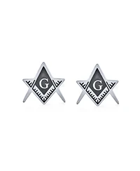 Bling Jewelry Set of 2 Freemasons Compass Symbol Shirt Cufflink Black Enamel Gold Plated