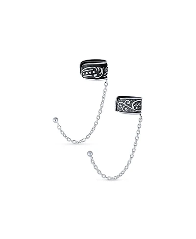 Bling Jewelry Set of 2 Boho Bali Ear Cuff Cartilage Vine Scroll Wrap Earrings Oxidixed Silver
