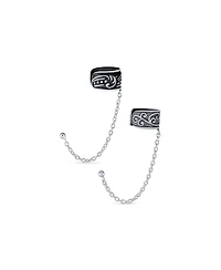Bling Jewelry Set of 2 Boho Bali Ear Cuff Cartilage Vine Scroll Wrap Earrings Oxidixed Silver