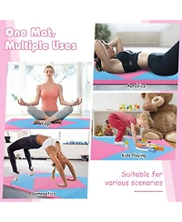 8 Feet Pu Leather Folding Gymnastics Mat with Hook and Loop Fasteners-Pink & Blue