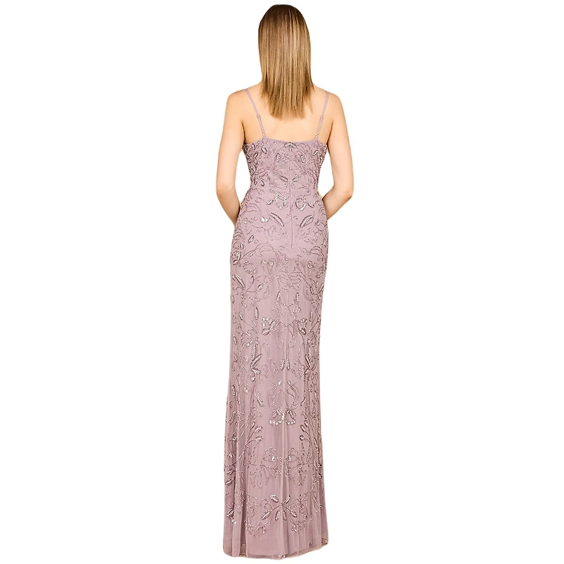 Lara Women's Embellished Gown with Slit And Spaghetti Straps - Outlet