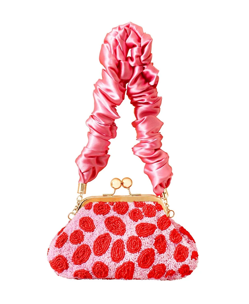 Arnoldi Daisy Hand-beaded Clutch Bag In Pink & Red