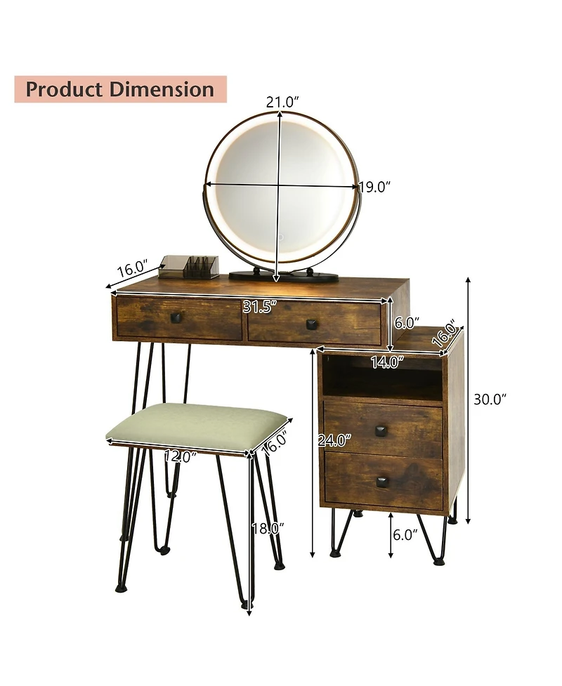 Modern Dressing Table with Storage Cabinet-Rustic Brown