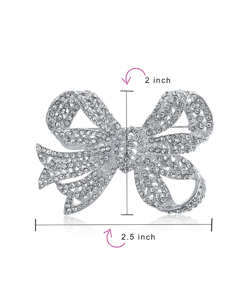 Bling Jewelry Set of 2 Victorian Style Crystal Filigree Ribbon Brooch Pin Rose Gold Plated