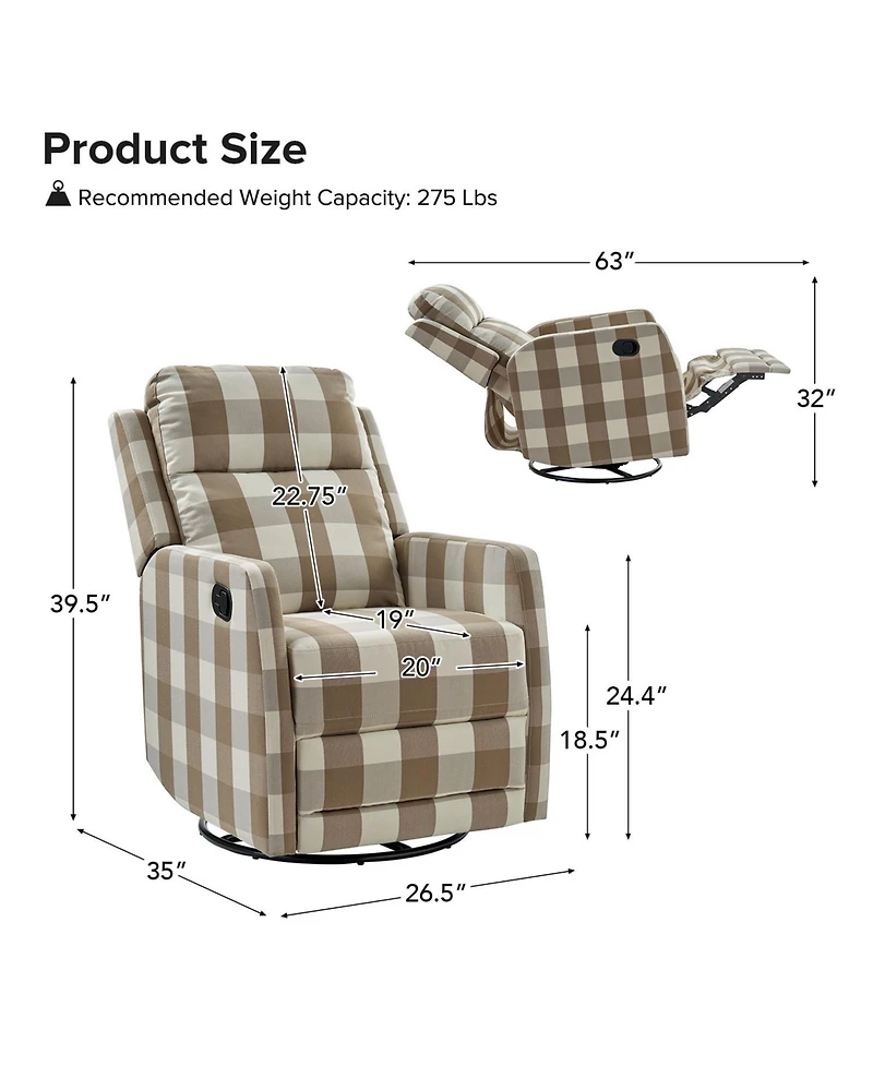 Coral Modern Ergonomic Swivel Rocker Manual Recliner