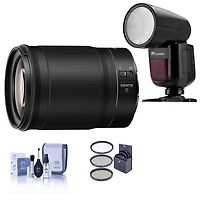 Nikon Nikkor Z 85mm f/1.8 S Lens for Nikon Z, Bundle with Flashpoint Zoom Li-on X R2 Ttl On-Camera Round Flash Speedlight, 67mm Filter Kit, Cleaning K