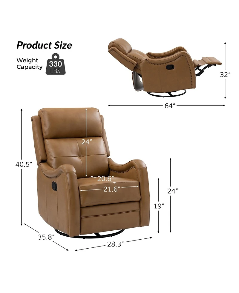 Susana Genuine Leather Swivel Rocker Recliner