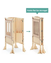 Guidecraft Contemporary Kitchen Helper Step Stool - Walnut: Kids' Adjustable, Foldable Wooden Learning Toddler Tower with Non-Slip Mat