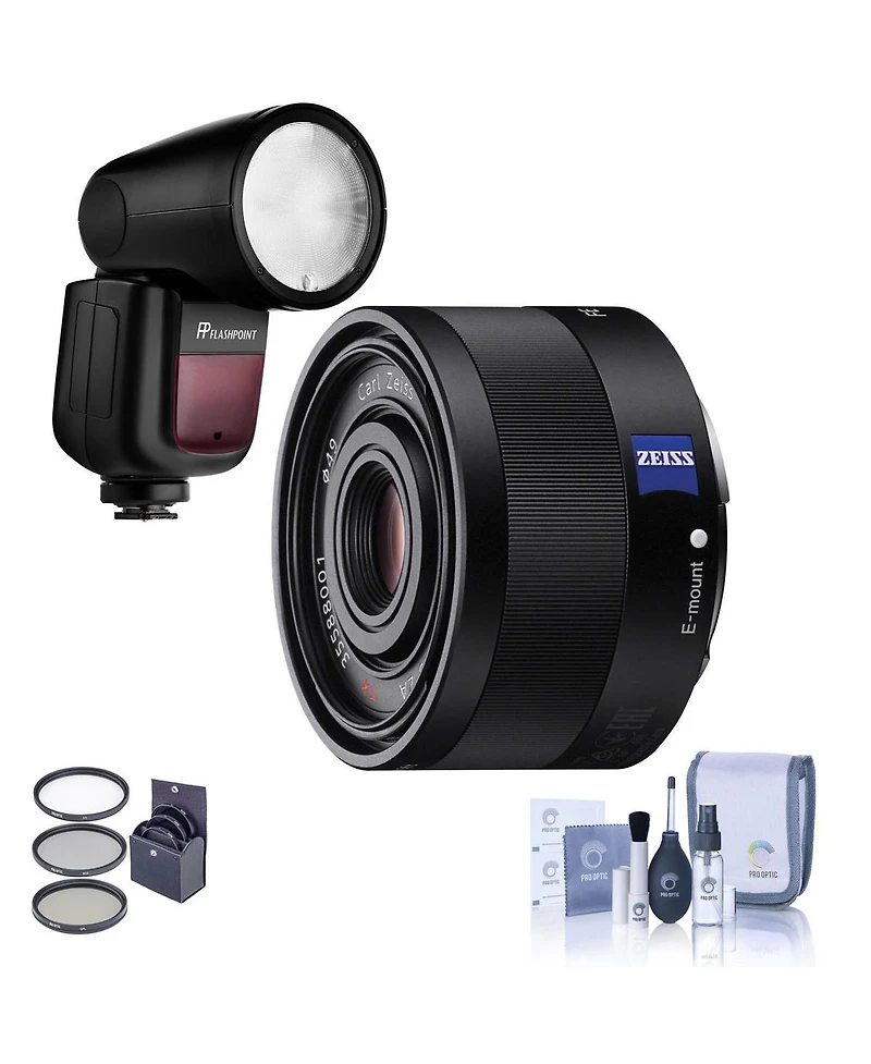Sony Sonnar T Fe 35mm f/2.8 Za Lens for Sony E, Bundle with Flashpoint Zoom Li-on X R2 Ttl Flash, 49mm Filter Kit, Cleaning Kit