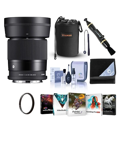 Sigma 30mm f/1.4 Dc Dn Contemporary Lens for L Mount, Bundle with 52mm Uv Filter, Lens Pouch, Lens Cleaner, Cleaning Kit, Pc Software Kit, Lens Cap Te