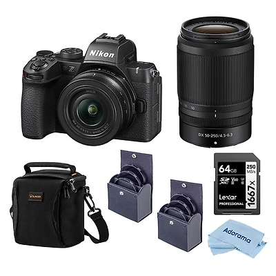 Nikon Z50II Mirrorless Camera with Nikkor Z Dx 16-50mm f/3.5-6.3 Vr & Z Dx 50-250mm f/4.5-6.3 Vr Lenses, Bundle with 64GB Memory Card, 46mm and 62mm F