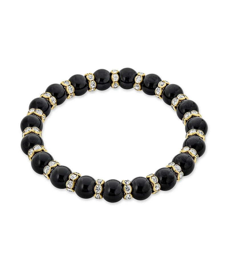 Bling Jewelry Simulated Pearl Stackable Strand Stretch Bracelet Crystal Rondelle Gold & Silver Plated Spacer