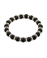 Bling Jewelry Simulated Pearl Stackable Strand Stretch Bracelet Crystal Rondelle Gold & Silver Plated Spacer