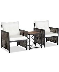 Gymax Outdoor 3 Pieces Patio Rattan Chair & Coffee Table Set Furniture Set Backyard Poolside
