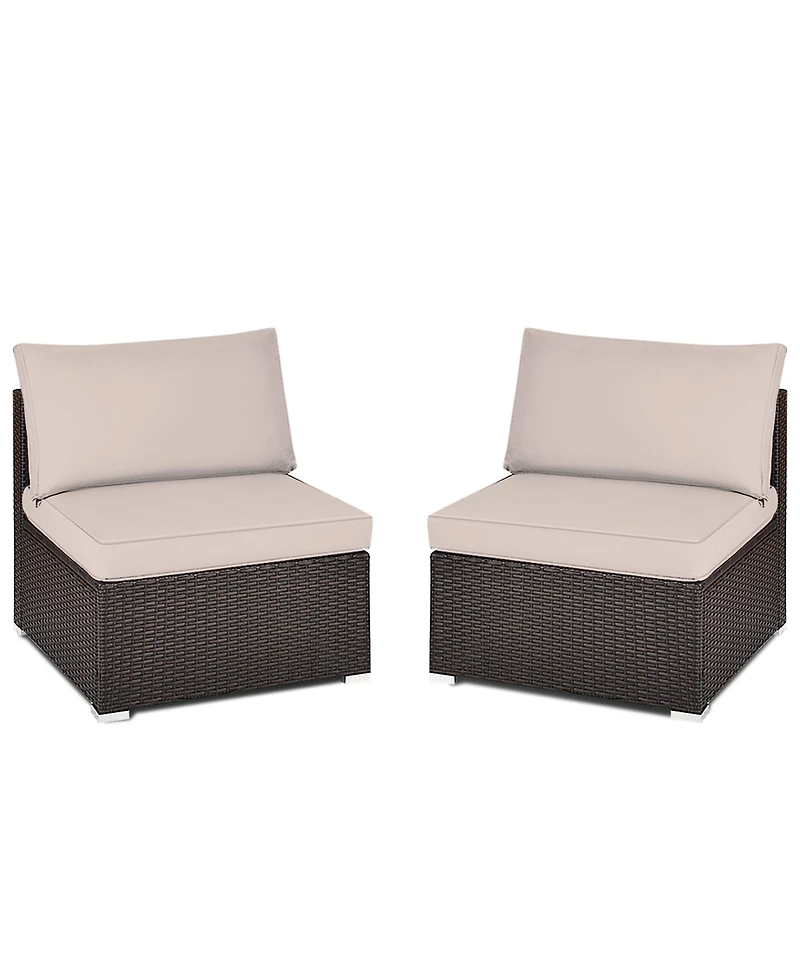 Gymax 2PCS Patio Sectional Armless Sofas Outdoor Rattan Furniture Set w/ Cushions