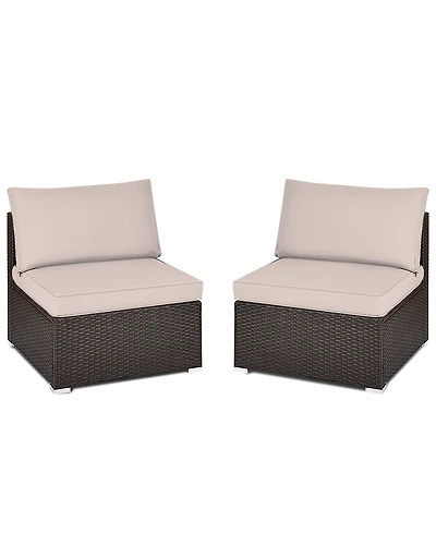 Gymax 2PCS Patio Sectional Armless Sofas Outdoor Rattan Furniture Set w/ Cushions