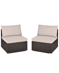 Gymax 2PCS Patio Sectional Armless Sofas Outdoor Rattan Furniture Set w/ Cushions