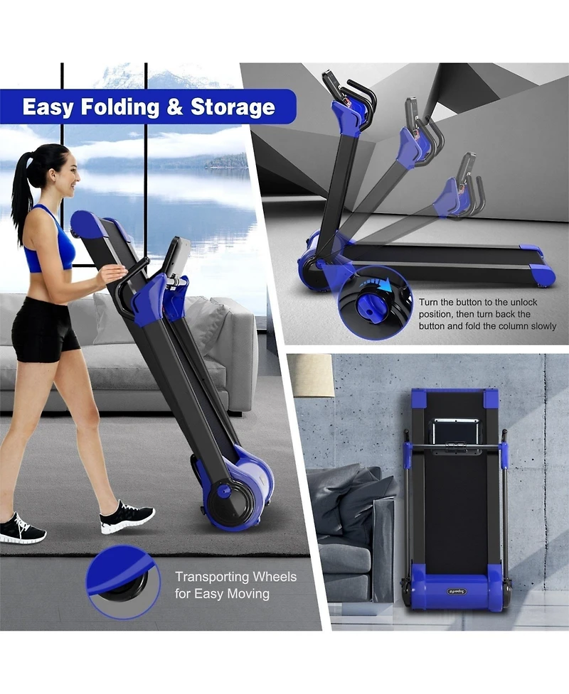 2.25 Hp Electric Motorized Folding Running Treadmill Machine with Led Display-Navy