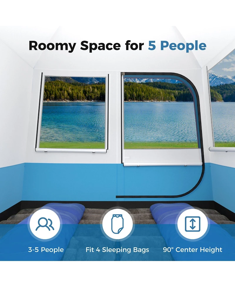 5 Person Camping Tent with Mesh Windows and Carrying Bag for Camping Hiking Traveling-White