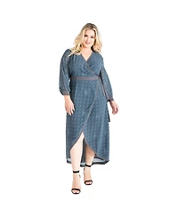 Standards & Practices Plus Size Snakeskin High Low Chiffon Wrap Dress Maxi Length