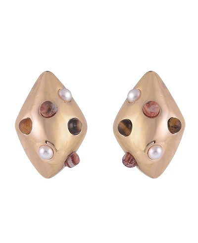 Laundry by Shelli Segal Gold Tone Dome Shape Drop Earrings with Pearl and Stone Accents