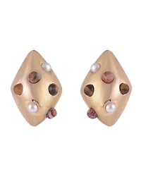 Laundry by Shelli Segal Gold Tone Dome Shape Drop Earrings with Pearl and Stone Accents