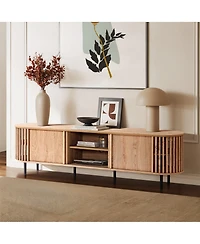 LuxenHome Light Oak Finish Engineered Wood 2-Door and Open Storage 71-Inch Wide Tv Console