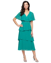 Sl Fashions Women's Beaded-Waist Tiered Surplice Midi Dress