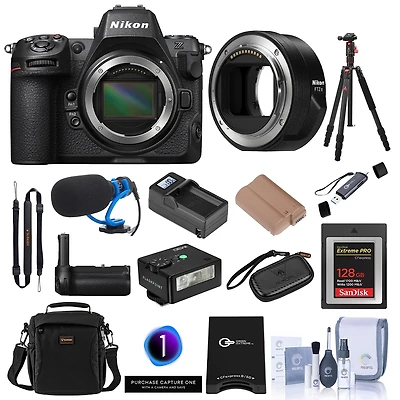 Nikon Z8 Mirrorless Camera, Bundle with Ftz Ii Mount Adapter, 128GB Memory Card, Mb-N12 Battery Grip, En-EL15c Battery, Charger Kit, Tripod/Monopod, M