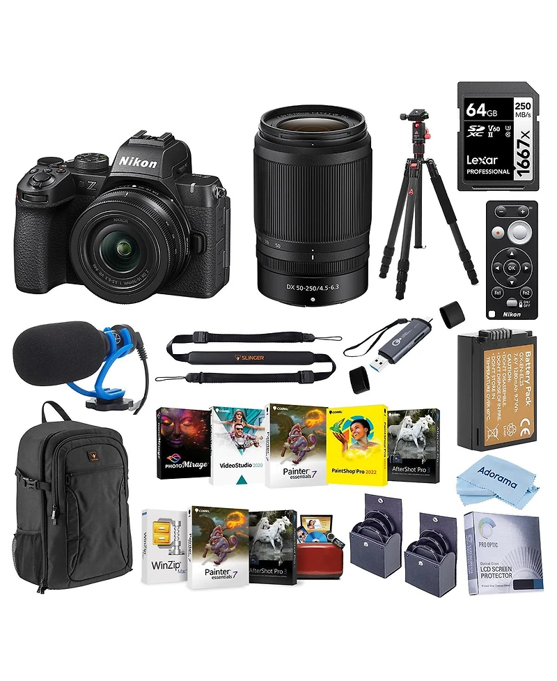 Nikon Z50II Mirrorless Camera with Nikkor Z Dx 16-50mm f/3.5-6.3 Vr & Z Dx 50-250mm f/4.5-6.3 Vr Lenses, Bundle with Tripod, Microphone, 128GB Memory
