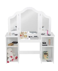 Vanity Table Set Makeup Dressing Kids Girls Study Table Tri Folding