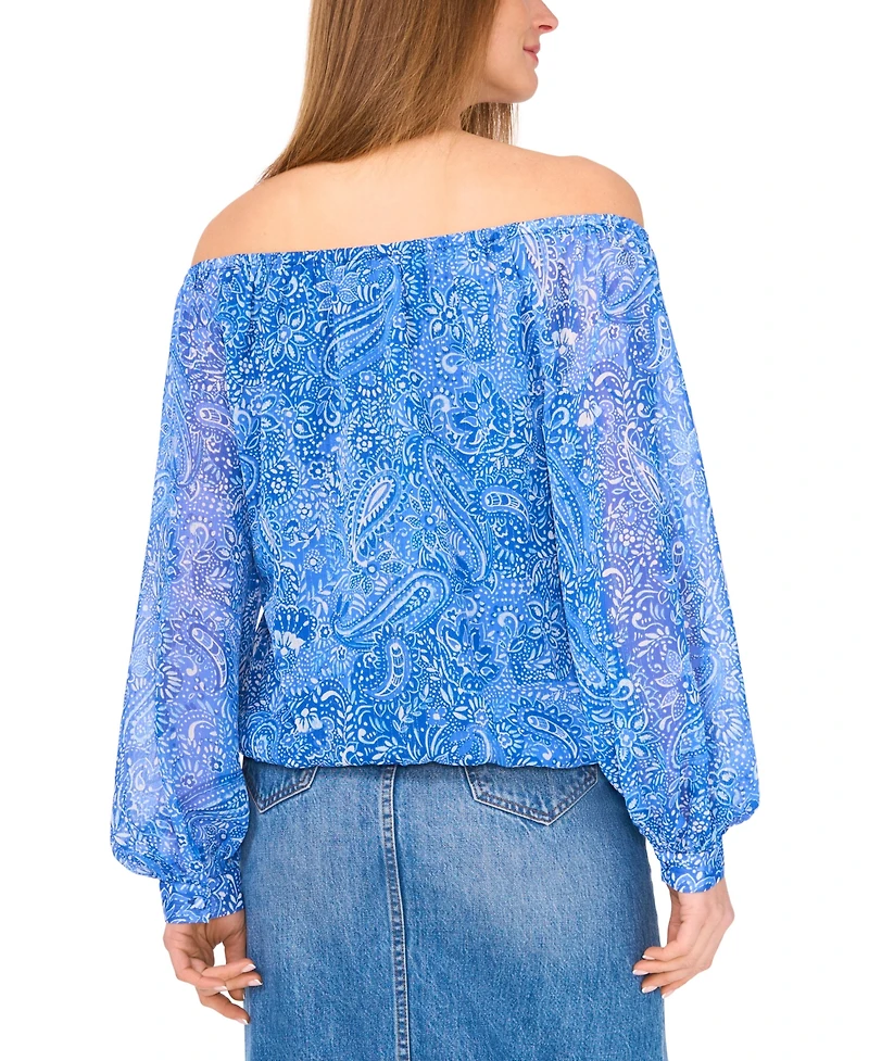 Vince Camuto Women's Paisley-Print Off-The-Shoulder Long-Sleeve Tie-Front Blouse
