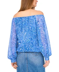 Vince Camuto Women's Paisley-Print Off-The-Shoulder Long-Sleeve Tie-Front Blouse