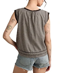 Lucky Brand Women's Cotton Lace-Trim Gingham Tank Top