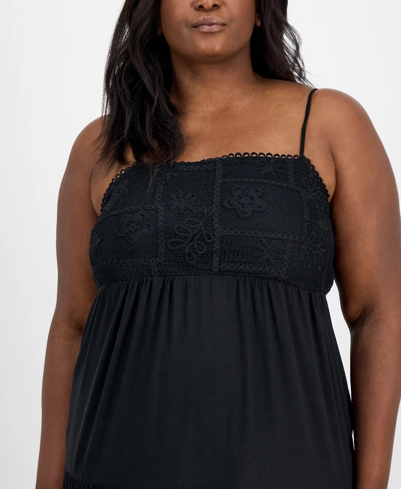 Derek Heart Trendy Plus Embroidered Lace Trim Sleeveless Maxi Dress