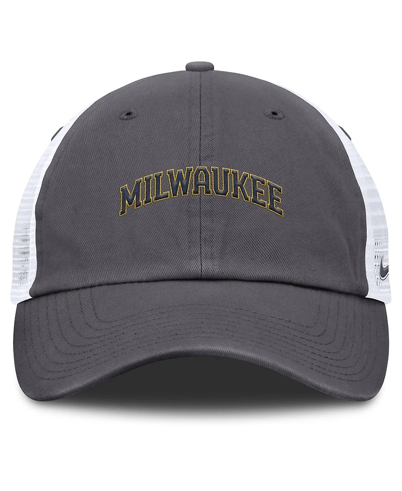 Nike Men's Gray Milwaukee Brewers Wordmark Club Adjustable Trucker Hat