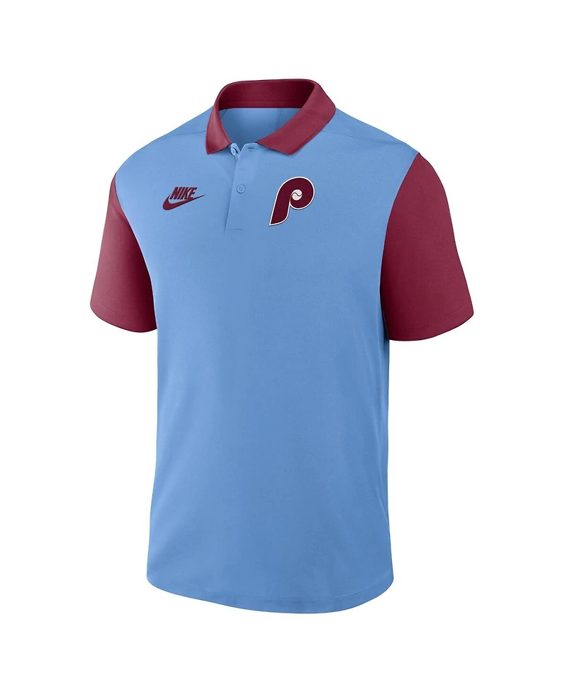 Nike Men's Light Blue/Burgundy Philadelphia Phillies Cooperstown Collection Color-Block Victory Performance Polo Shirt