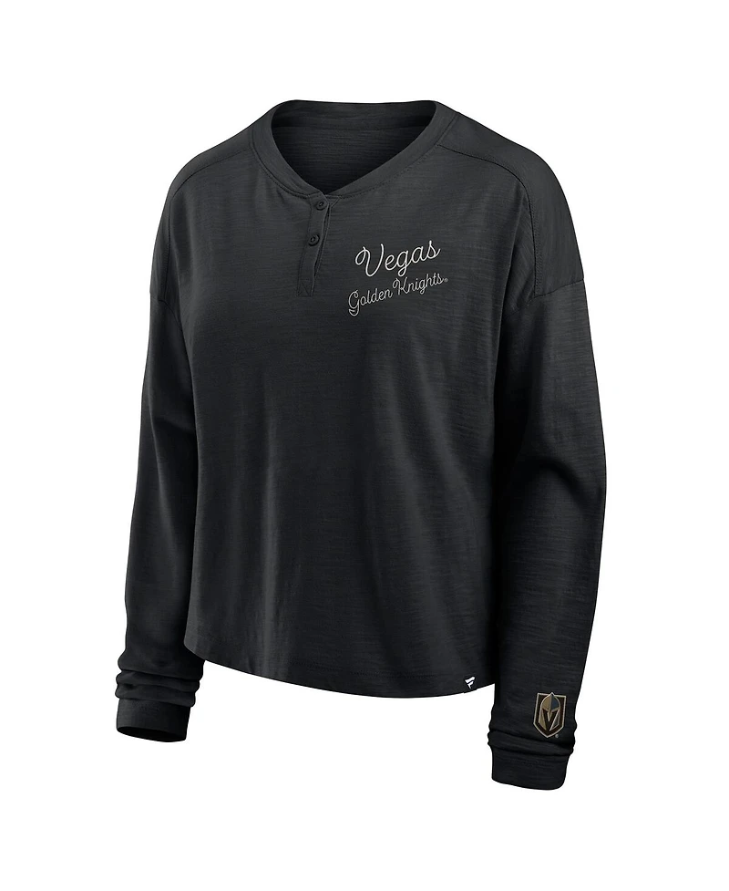 Fanatics Women's Black Vegas Golden Knights Oversized All Out Effort Long Sleeve Henley T-Shirt
