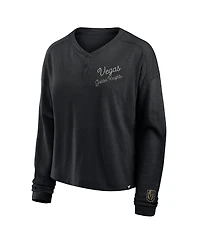 Fanatics Women's Black Vegas Golden Knights Oversized All Out Effort Long Sleeve Henley T-Shirt