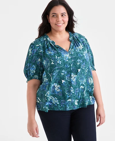 Style & Co Plus Printed Ruffle-Trim Blouse, Exclusively at Macy's