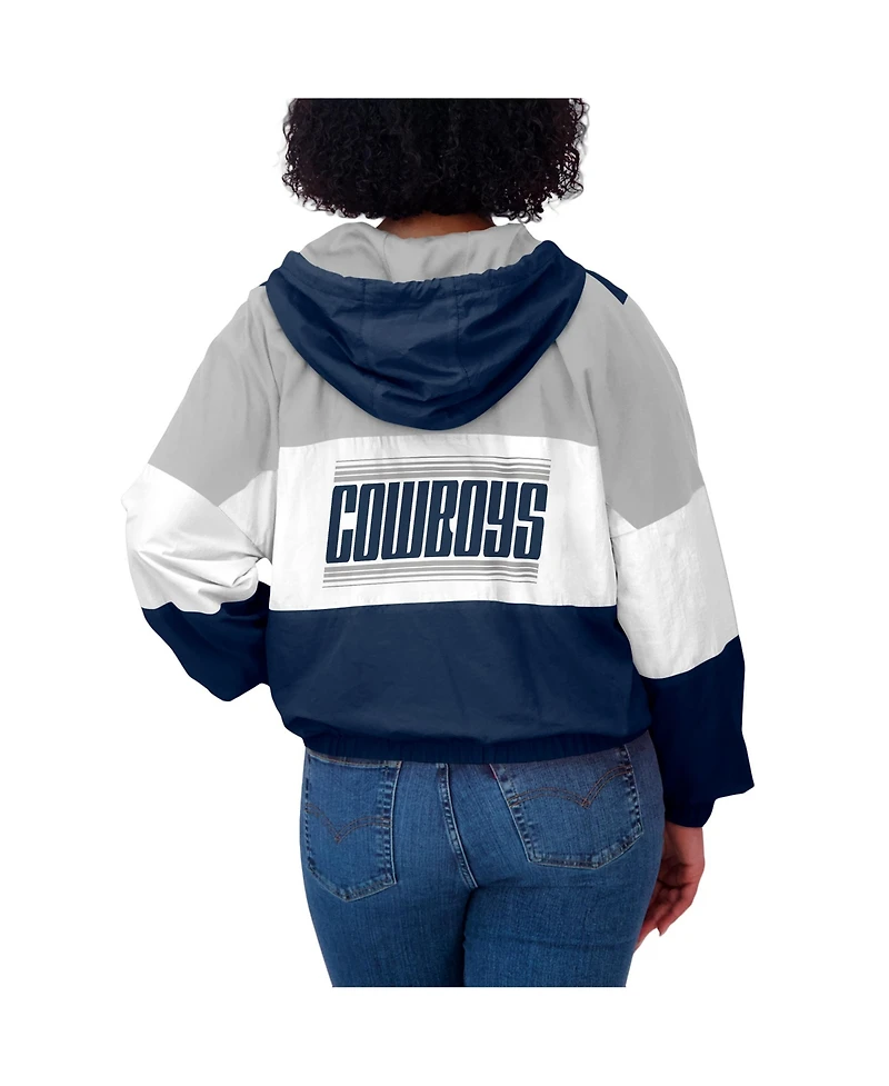 Wear By Erin Andrews Women's Navy Dallas Cowboys Plus Color Block Full-Zip Windbreaker Jacket