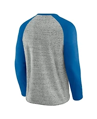 Fanatics Men's Heather Gray Milwaukee Brewers Raw Edge Raglan Long Sleeve Baseball T-Shirt