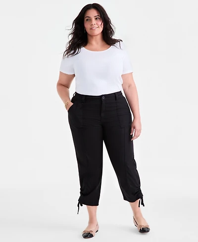 Style & Co Plus Tie-Hem Cropped Utility Pants, Exclusively at Macy's