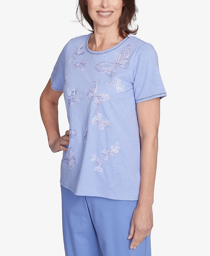 Alfred Dunner Petite Santa Fe Butterfly Embroidered Tee