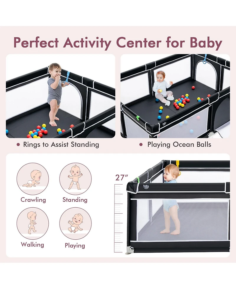 Costway Baby Playpen Extra-Large Safety Fence w/ Ocean Balls & Rings