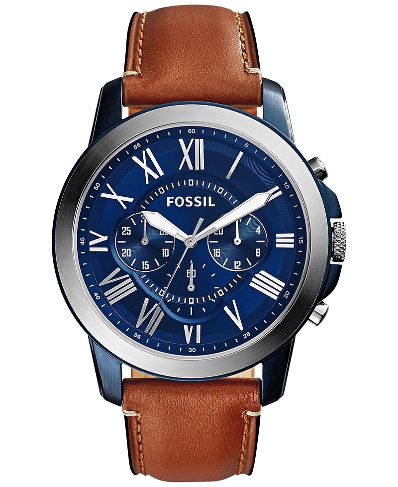 Fossil Men's Chronograph Grant Light Brown Leather Strap Watch 44mm