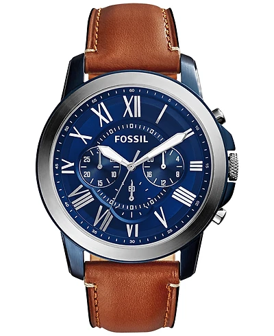 Fossil Men's Chronograph Grant Light Brown Leather Strap Watch 44mm