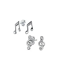 Bling Jewelry Set of 2 Tiny Delicate Music G Treble Clef Eight Note Stud Earrings Musician Sterling Silver