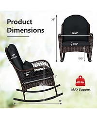 Patio Wicker Rocking Chair with Seat Back Cushions & Lumbar Pillow Porch